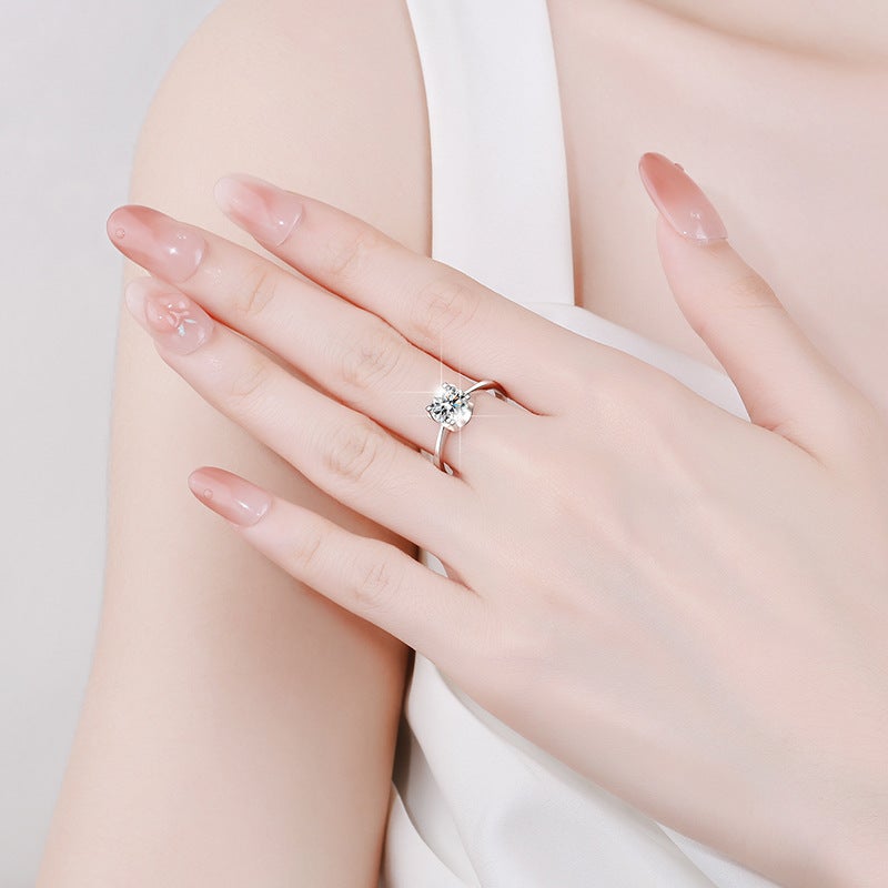 925 Sterling Silver Bull'S Head Ring Classic Simple Female Gra Moissanite Platinum Plated Net Red Live Supply Manufacturers - Image 5